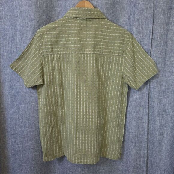 NWT COMMON PEOPLE Harris Shirt Linen Blend SS Sage Green Stripe Mens S MSRP $179 - Picture 12 of 13